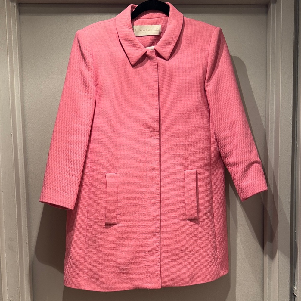 Zara Pink Structured Pea Coat with Rounded Collar